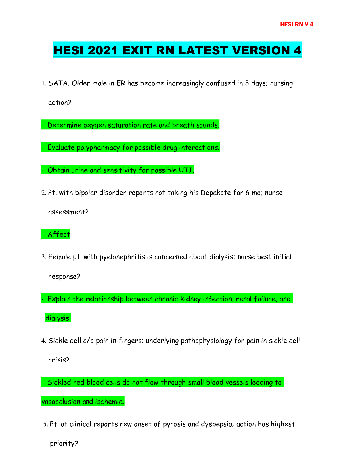 Preview image for HESI 2021 EXIT RN LATEST VERSION 4 (100% satisfied) With Complete Solution